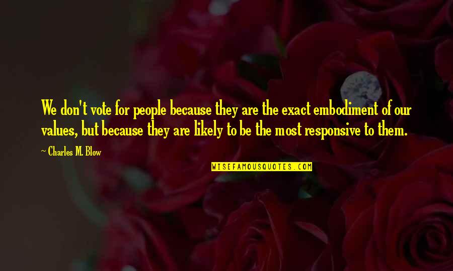 Samuel Maharero Quotes By Charles M. Blow: We don't vote for people because they are Samuel Maharero Quotes By Charles M. Blow: We don't vote for people because they are