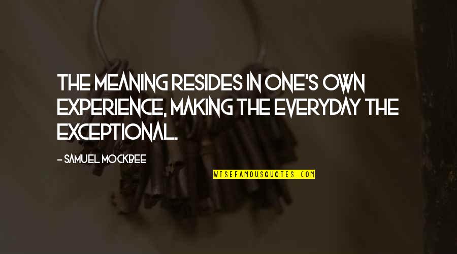 Samuel Mockbee Quotes By Samuel Mockbee: The meaning resides in one's own experience, making