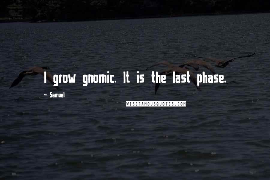 Samuel quotes: I grow gnomic. It is the last phase.