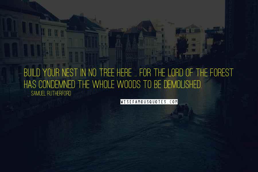 Samuel Rutherford quotes: Build your nest in no tree here ... for the Lord of the forest has condemned the whole woods to be demolished.