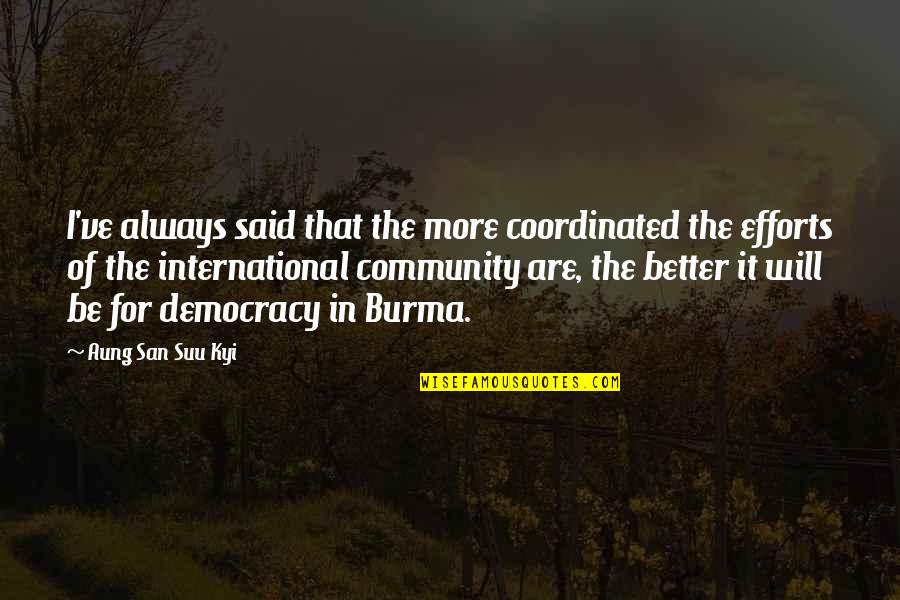 San Suu Kyi Quotes By Aung San Suu Kyi: I've always said that the more coordinated the San Suu Kyi Quotes By Aung San Suu Kyi: I've always said that the more coordinated the