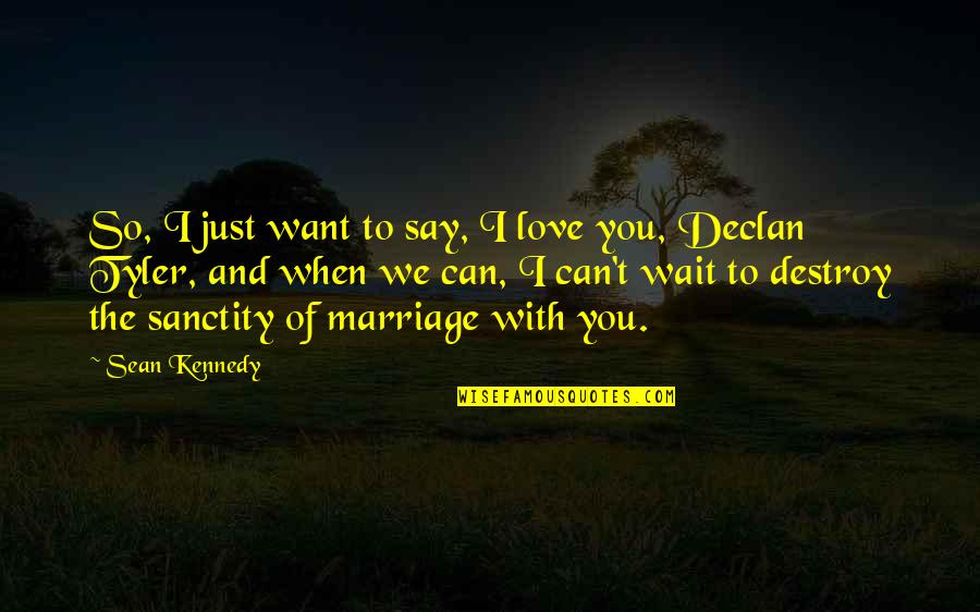 Sanctity Quotes By Sean Kennedy: So, I just want to say, I love