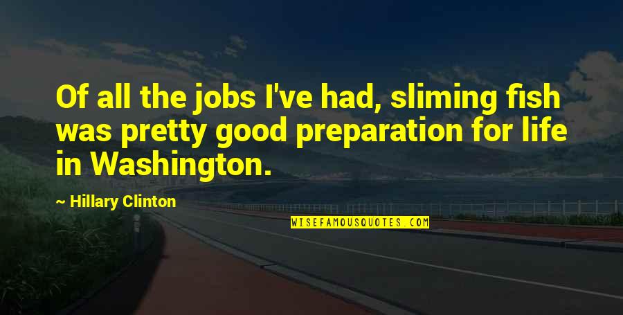 Sandcastles In The Sand Quotes By Hillary Clinton: Of all the jobs I've had, sliming fish Sandcastles In The Sand Quotes By Hillary Clinton: Of all the jobs I've had, sliming fish