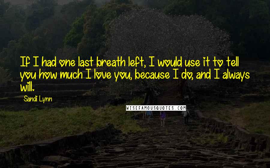 Sandi Lynn quotes: If I had one last breath left, I would use it to tell you how much I love you, because I do, and I always will. Sandi Lynn quotes: If I had one last breath left, I would use it to tell you how much I love you, because I do, and I always will.