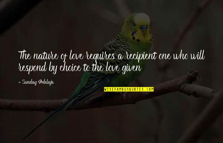 Sandovals Mexican Quotes By Sunday Adelaja: The nature of love requires a recipient one