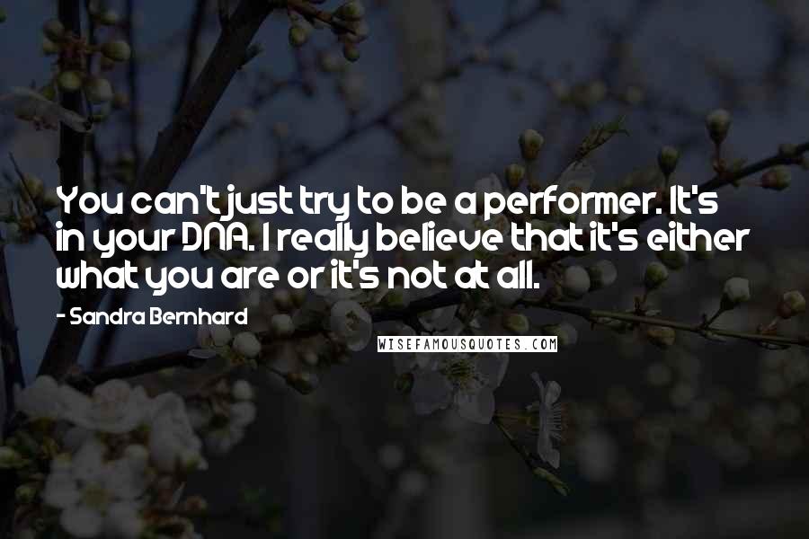 Sandra Bernhard quotes: You can't just try to be a performer. It's in your DNA. I really believe that it's either what you are or it's not at all.