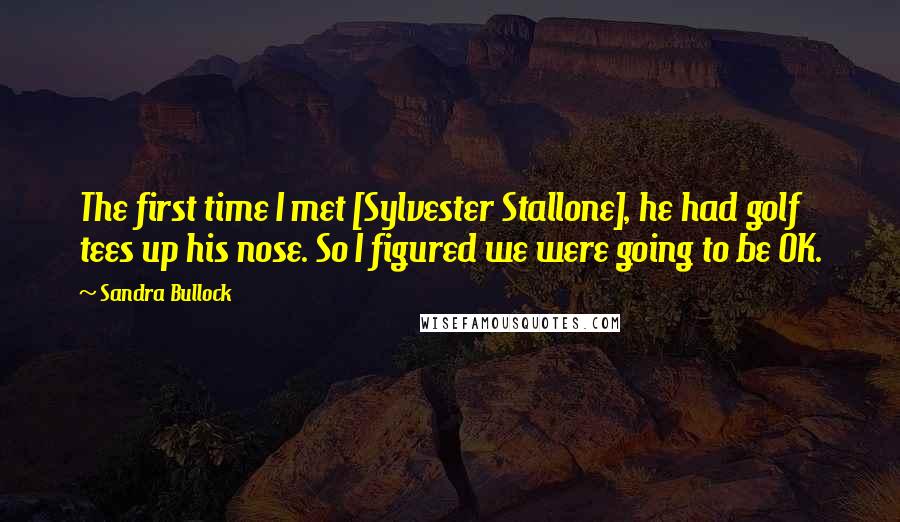 Sandra Bullock quotes: The first time I met [Sylvester Stallone], he had golf tees up his nose. So I figured we were going to be OK.