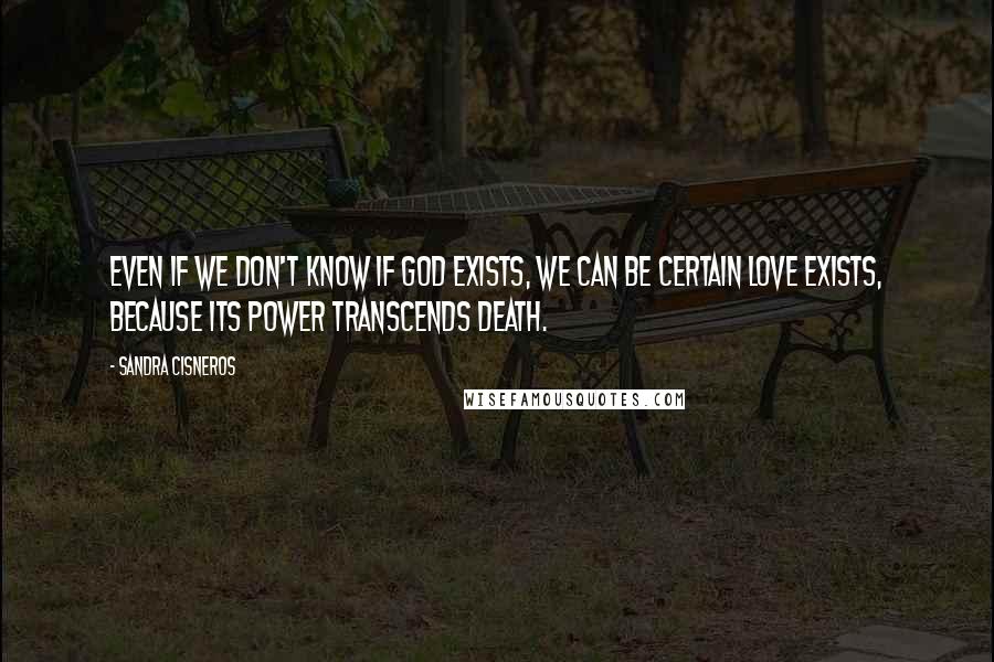 Sandra Cisneros quotes: Even if we don't know if God exists, we can be certain love exists, because its power transcends death.