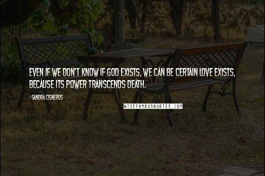 Sandra Cisneros quotes: Even if we don't know if God exists, we can be certain love exists, because its power transcends death. Sandra Cisneros quotes: Even if we don't know if God exists, we can be certain love exists, because its power transcends death.