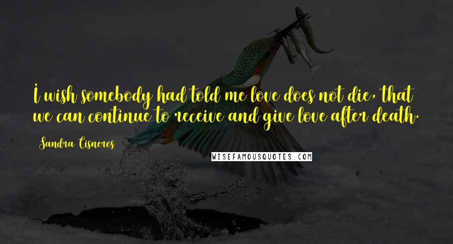 Sandra Cisneros quotes: I wish somebody had told me love does not die, that we can continue to receive and give love after death.