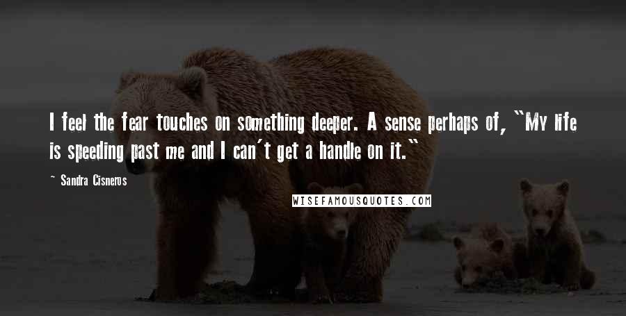 Sandra Cisneros quotes: I feel the fear touches on something deeper. A sense perhaps of, "My life is speeding past me and I can't get a handle on it."