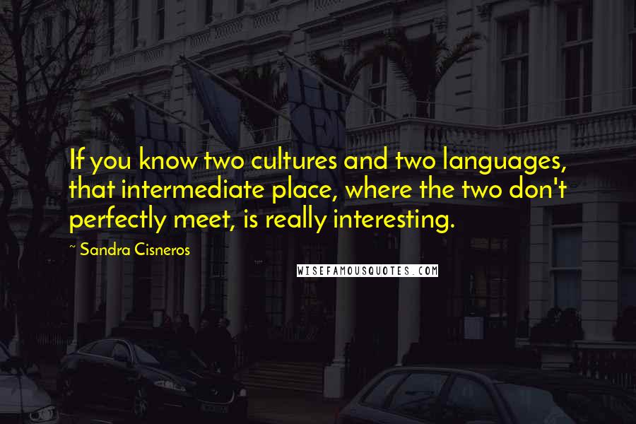 Sandra Cisneros quotes: If you know two cultures and two languages, that intermediate place, where the two don't perfectly meet, is really interesting. Sandra Cisneros quotes: If you know two cultures and two languages, that intermediate place, where the two don't perfectly meet, is really interesting.