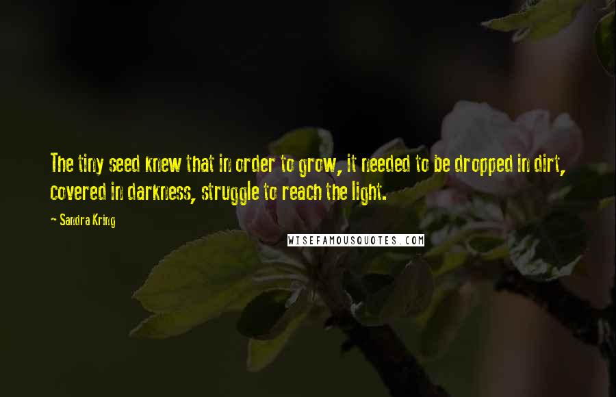 Sandra Kring quotes: The tiny seed knew that in order to grow, it needed to be dropped in dirt, covered in darkness, struggle to reach the light.