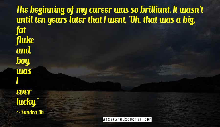 Sandra Oh quotes: The beginning of my career was so brilliant. It wasn't until ten years later that I went, 'Oh, that was a big, fat fluke and, boy, was I ever lucky.'