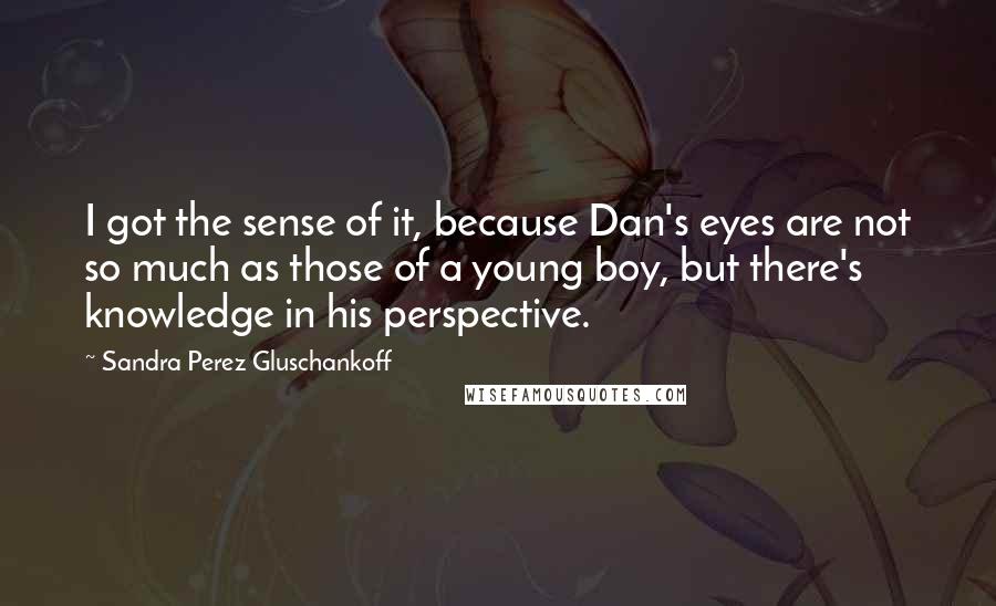 Sandra Perez Gluschankoff quotes: I got the sense of it, because Dan's eyes are not so much as those of a young boy, but there's knowledge in his perspective.