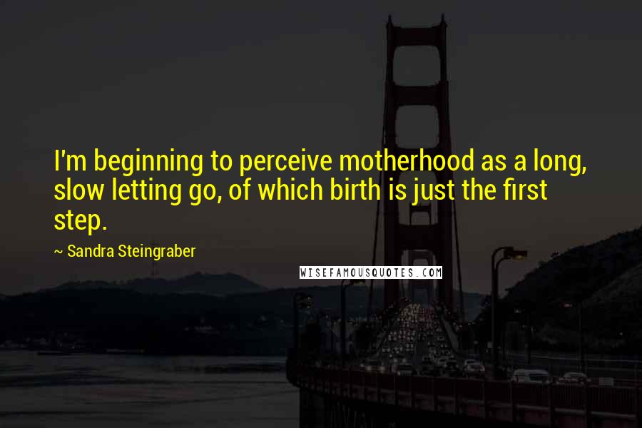 Sandra Steingraber quotes: I'm beginning to perceive motherhood as a long, slow letting go, of which birth is just the first step.