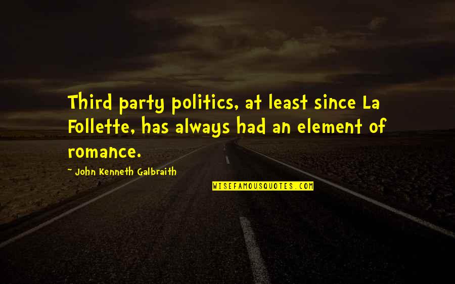 Sanisa Plant Quotes By John Kenneth Galbraith: Third party politics, at least since La Follette,