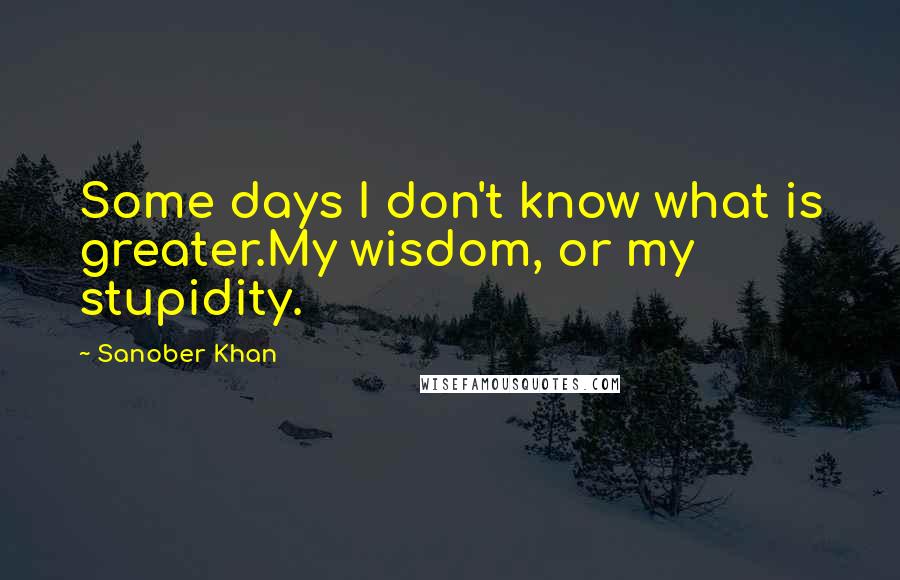 Sanober Khan quotes: Some days I don't know what is greater.My wisdom, or my stupidity.