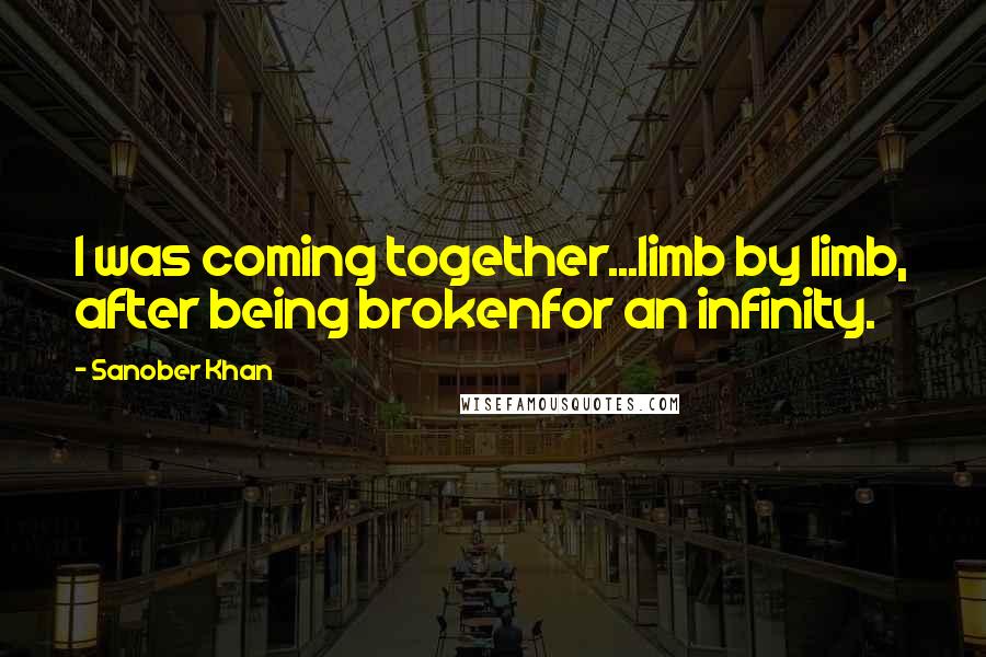Sanober Khan quotes: I was coming together...limb by limb, after being brokenfor an infinity.