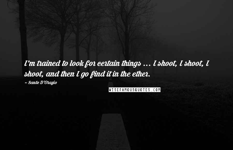 Sante D'Orazio quotes: I'm trained to look for certain things ... I shoot, I shoot, I shoot, and then I go find it in the ether. Sante D'Orazio quotes: I'm trained to look for certain things ... I shoot, I shoot, I shoot, and then I go find it in the ether.