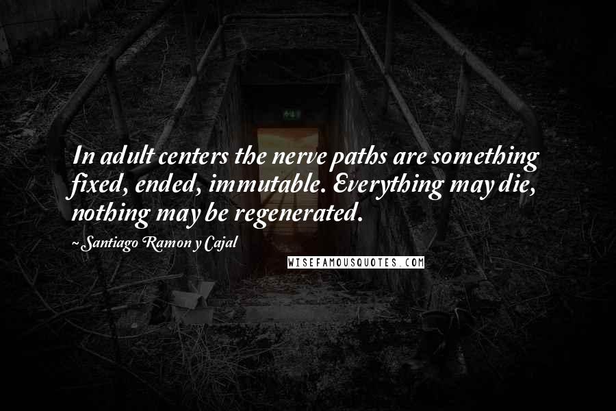 Santiago Ramon Y Cajal quotes: In adult centers the nerve paths are something fixed, ended, immutable. Everything may die, nothing may be regenerated.