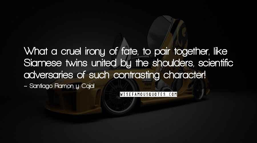 Santiago Ramon Y Cajal quotes: What a cruel irony of fate, to pair together, like Siamese twins united by the shoulders, scientific adversaries of such contrasting character!