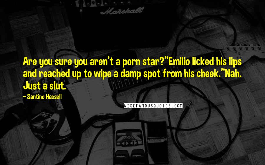 Santino Hassell quotes: Are you sure you aren't a porn star?"Emilio licked his lips and reached up to wipe a damp spot from his cheek."Nah. Just a slut.