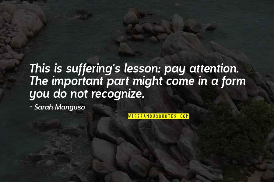 Santre Tak Quotes By Sarah Manguso: This is suffering's lesson: pay attention. The important Santre Tak Quotes By Sarah Manguso: This is suffering's lesson: pay attention. The important