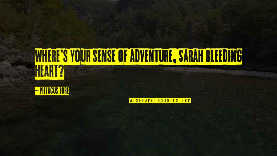 Saquele Quotes By Pittacus Lore: Where's your sense of adventure, Sarah Bleeding Heart? Saquele Quotes By Pittacus Lore: Where's your sense of adventure, Sarah Bleeding Heart?