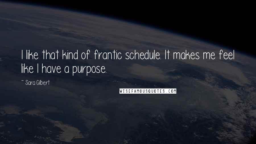 Sara Gilbert quotes: I like that kind of frantic schedule. It makes me feel like I have a purpose.