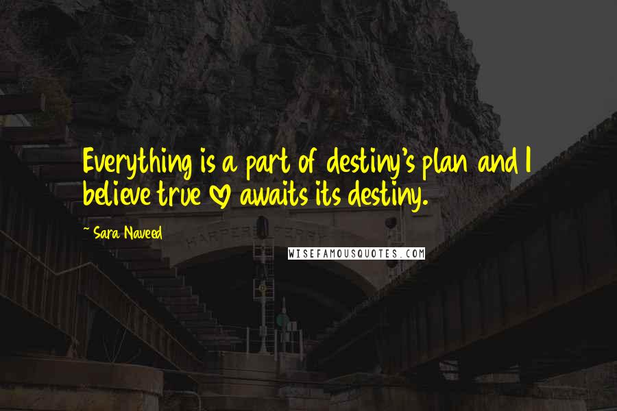 Sara Naveed quotes: Everything is a part of destiny's plan and I believe true love awaits its destiny.