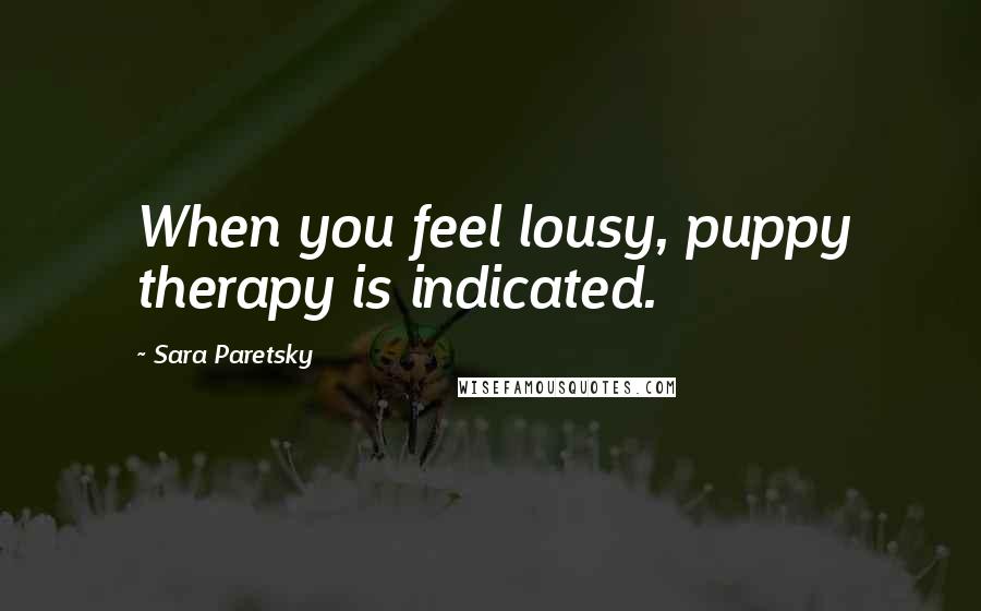 Sara Paretsky quotes: When you feel lousy, puppy therapy is indicated.