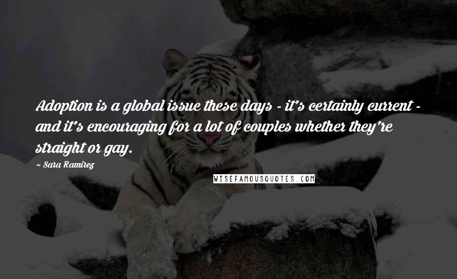 Sara Ramirez quotes: Adoption is a global issue these days - it's certainly current - and it's encouraging for a lot of couples whether they're straight or gay.