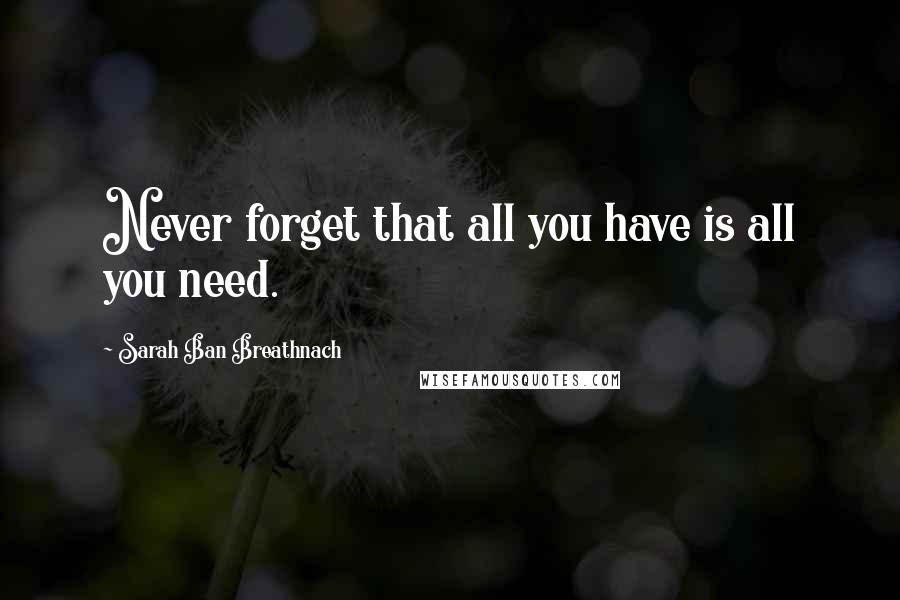Sarah Ban Breathnach quotes: Never forget that all you have is all you need.