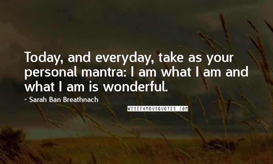 Sarah Ban Breathnach quotes: Today, and everyday, take as your personal mantra: I am what I am and what I am is wonderful.