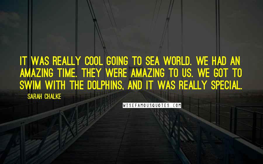 Sarah Chalke quotes: It was really cool going to Sea World. We had an amazing time. They were amazing to us. We got to swim with the dolphins, and it was really special. Sarah Chalke quotes: It was really cool going to Sea World. We had an amazing time. They were amazing to us. We got to swim with the dolphins, and it was really special.
