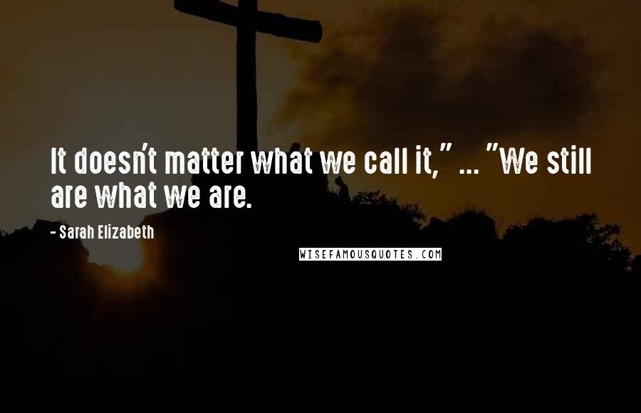 Sarah Elizabeth quotes: It doesn't matter what we call it," ... "We still are what we are.