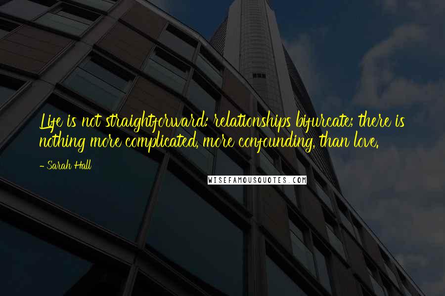 Sarah Hall quotes: Life is not straightforward: relationships bifurcate; there is nothing more complicated, more confounding, than love.