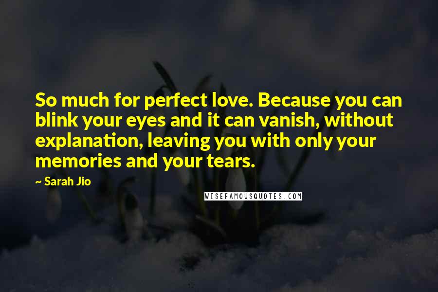 Sarah Jio quotes: So much for perfect love. Because you can blink your eyes and it can vanish, without explanation, leaving you with only your memories and your tears.