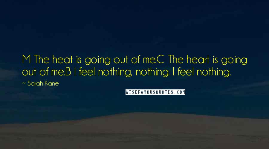 Sarah Kane quotes: M The heat is going out of me.C The heart is going out of me.B I feel nothing, nothing. I feel nothing.