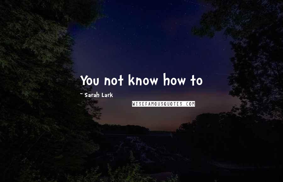 Sarah Lark quotes: You not know how to Sarah Lark quotes: You not know how to