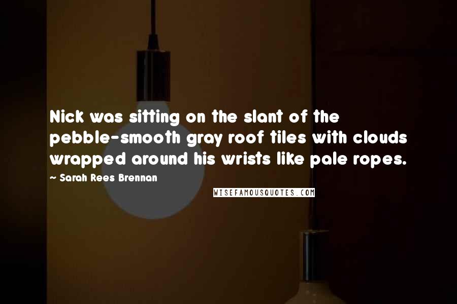 Sarah Rees Brennan quotes: Nick was sitting on the slant of the pebble-smooth gray roof tiles with clouds wrapped around his wrists like pale ropes.