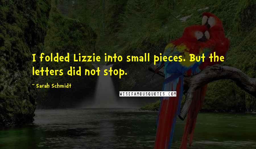 Sarah Schmidt quotes: I folded Lizzie into small pieces. But the letters did not stop.