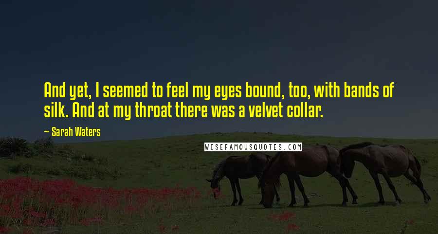 Sarah Waters quotes: And yet, I seemed to feel my eyes bound, too, with bands of silk. And at my throat there was a velvet collar.