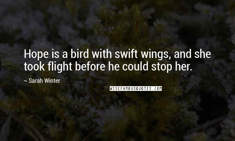 Sarah Winter quotes: Hope is a bird with swift wings, and she took flight before he could stop her.