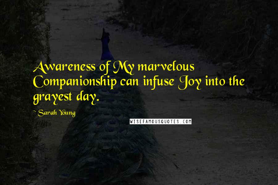 Sarah Young quotes: Awareness of My marvelous Companionship can infuse Joy into the grayest day.
