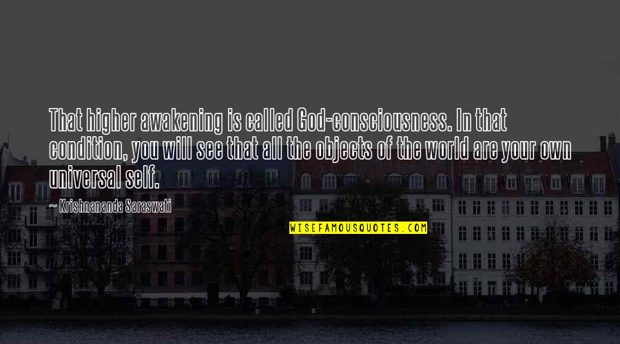 Saraswati Quotes By Krishnananda Saraswati: That higher awakening is called God-consciousness. In that Saraswati Quotes By Krishnananda Saraswati: That higher awakening is called God-consciousness. In that