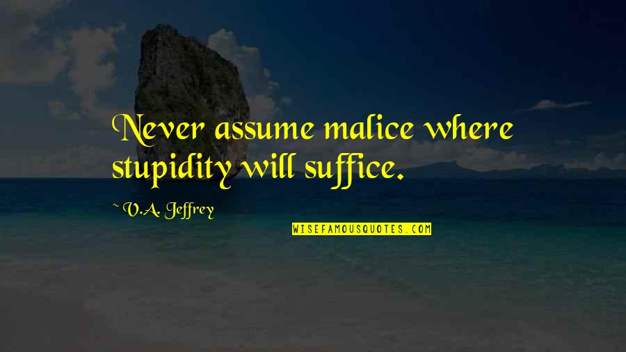 Sarcastic Cute Quotes By V.A. Jeffrey: Never assume malice where stupidity will suffice.