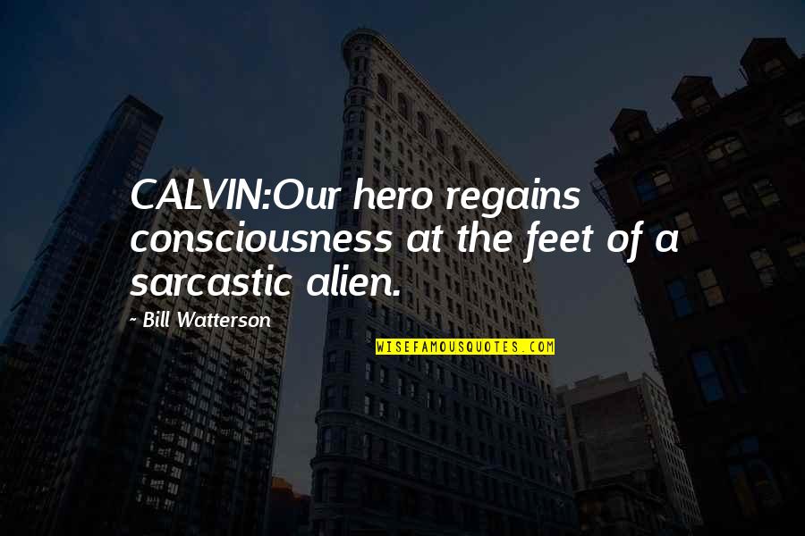 Sarcastic Hero Quotes By Bill Watterson: CALVIN:Our hero regains consciousness at the feet of