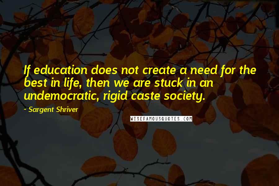 Sargent Shriver quotes: If education does not create a need for the best in life, then we are stuck in an undemocratic, rigid caste society.